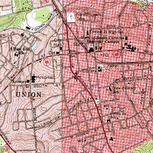Topographic Map of First Presbyterian Church, SC