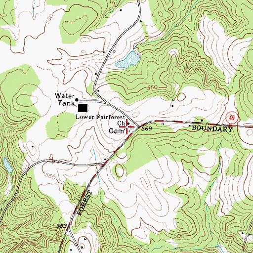 Topographic Map of Lower Fairforest Cemetery, SC