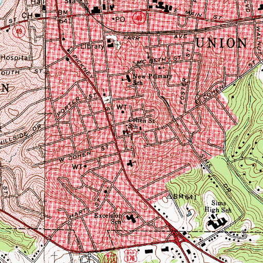 Topographic Map of McBeth Grammar School (historical), SC