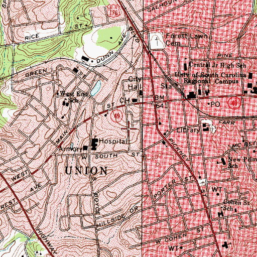 Topographic Map of South Street-South Church Street Historic District, SC
