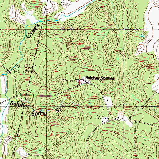 Topographic Map of Sulphur Springs Baptist Church Graveyard, SC