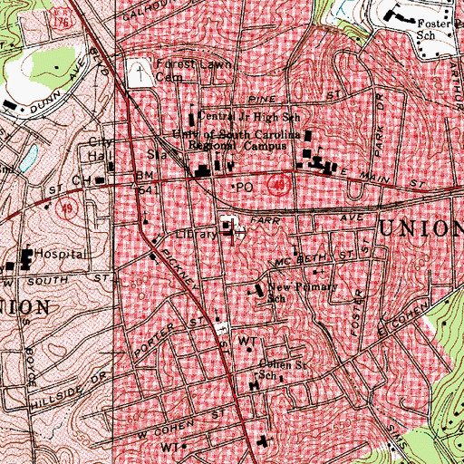 Topographic Map of Union Carnegie Library, SC