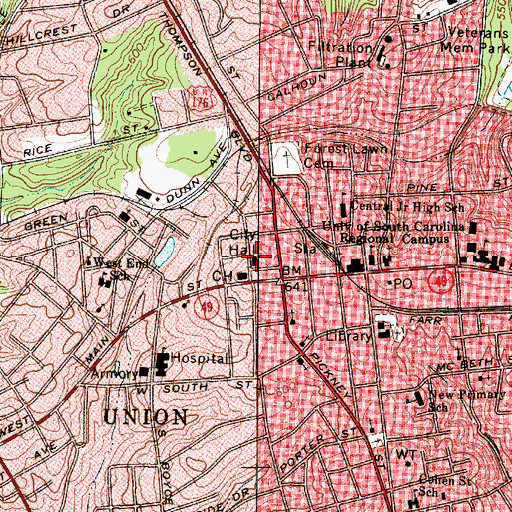 Topographic Map of Union City Hall, SC