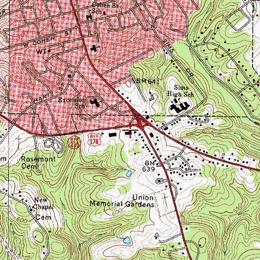 Topographic Map of Union Plaza Shopping Center, SC