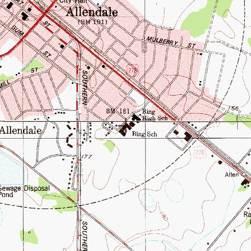 Topographic Map of Allendale Elementary School, SC