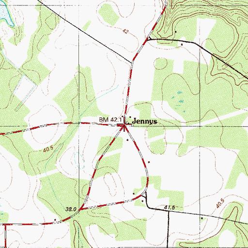 Topographic Map of Jennys, SC