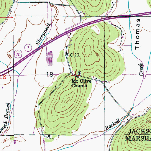 Topographic Map of Mount Olive Church, AL