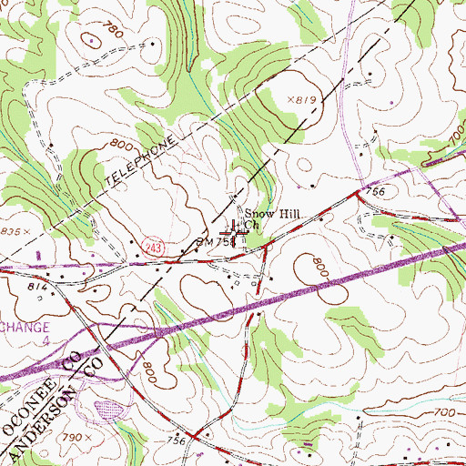 Topographic Map of Snowhill Cemetery, SC
