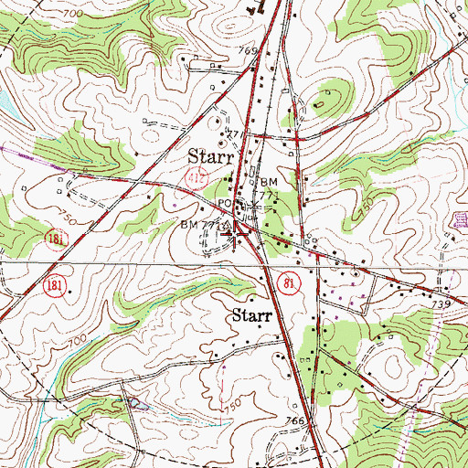 Topographic Map of Starr Baptist Church, SC