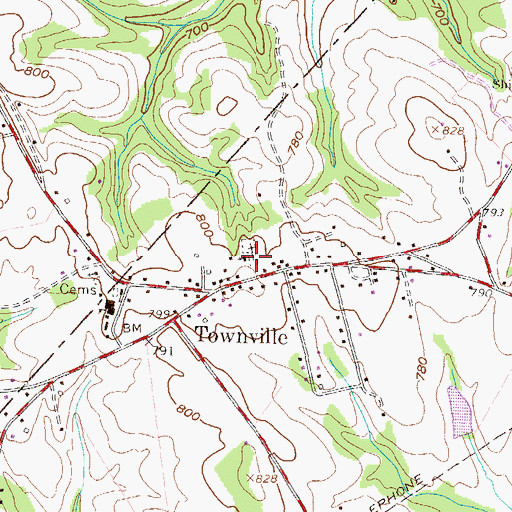 Topographic Map of Townville Cemetery, SC