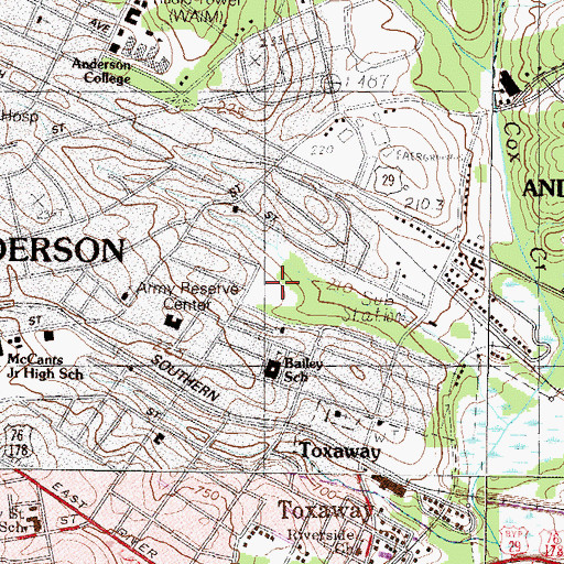 Topographic Map of Toxaway Park, SC