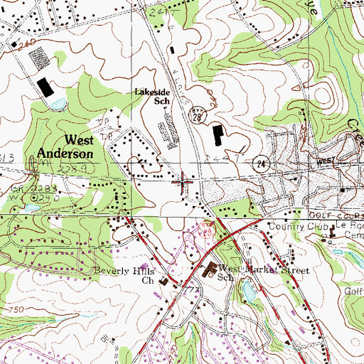 Topographic Map of West Whitner Baptist Church, SC
