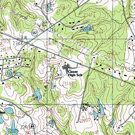 Topographic Map of Clover High School, SC