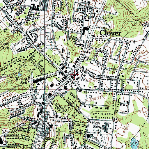 Topographic Map of Clover Plaza Shopping Center, SC