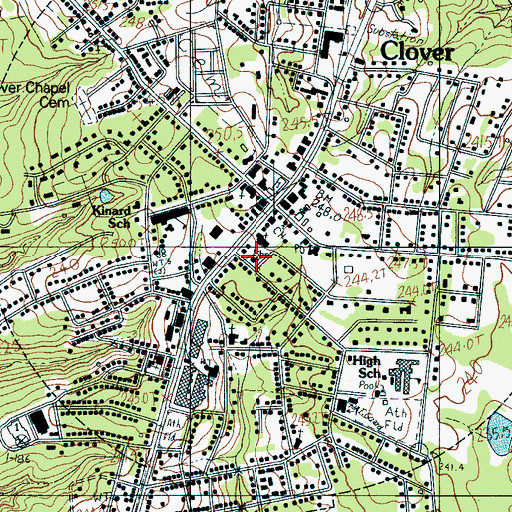 Topographic Map of Clover Public Library, SC
