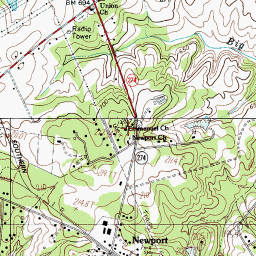 Topographic Map of Emmanuel Church, SC