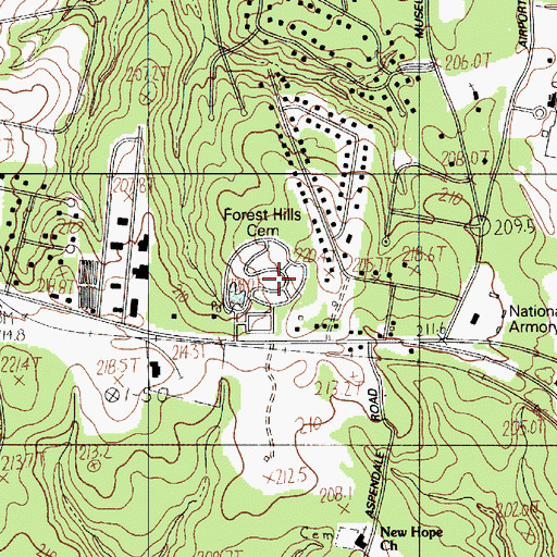 Topographic Map of Forest Hills Cemetery, SC