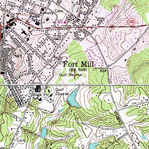 Topographic Map of Fort Mill Country Club, SC