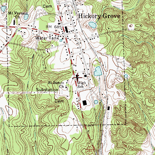 Topographic Map of Hickory Grove-Sharon Elementary School, SC
