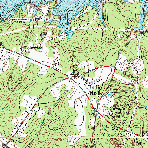 Topographic Map of India Hook United Methodist Church, SC