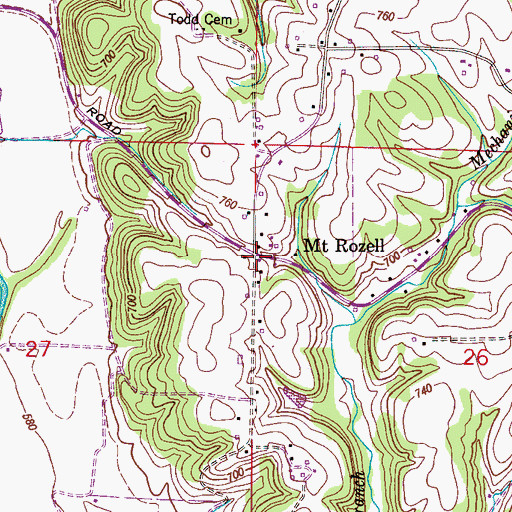 Topographic Map of Mount Rozell, AL