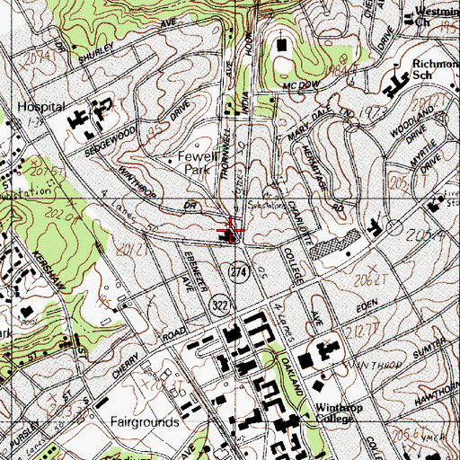 Topographic Map of Oakland Baptist Church, SC
