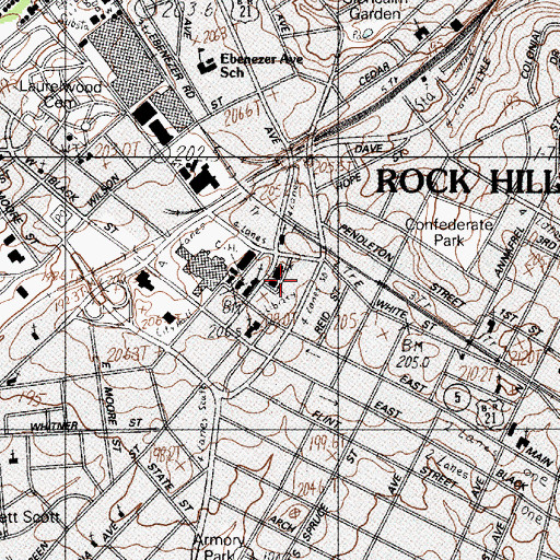 Topographic Map of Rock Hill Public Library, SC