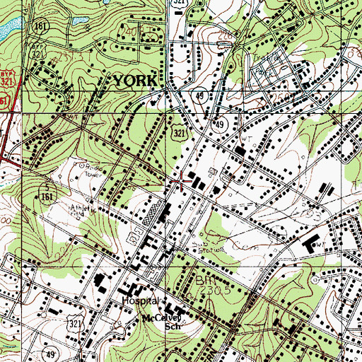 Topographic Map of York Associate Reformed Presbyterian Church, SC
