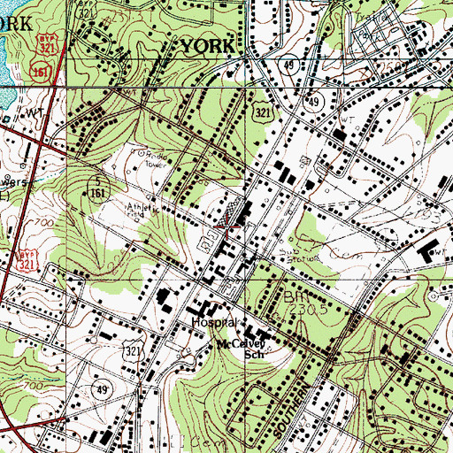 Topographic Map of York Historic District, SC