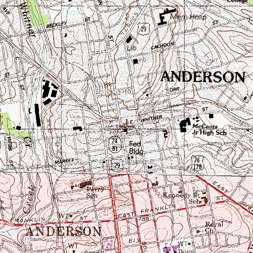 Topographic Map of Anderson County Courthouse, SC