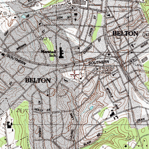 Topographic Map of Belton Cemetery, SC