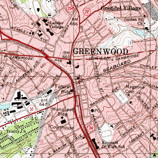 Topographic Map of Abbeville-Greenwood Regional Library, SC