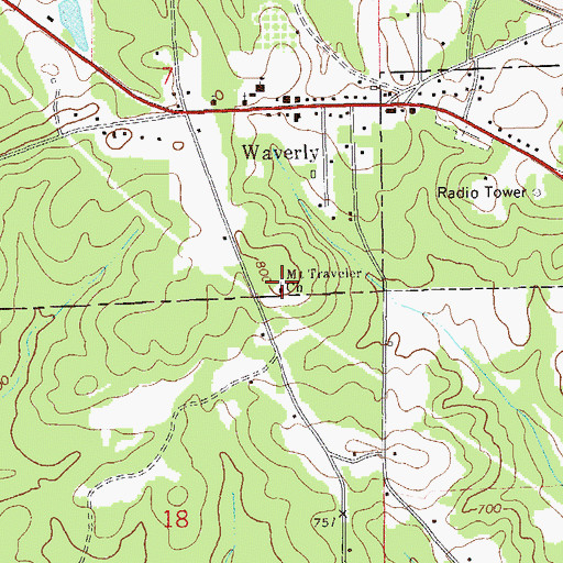 Topographic Map of Mount Traveler Church, AL