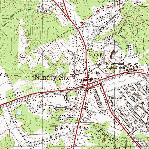 Topographic Map of First Baptist Church of Ninety Six, SC