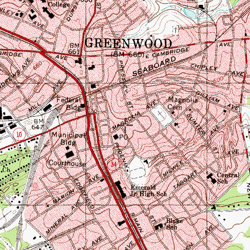 Topographic Map of Magnolia Street Graded School (historical), SC