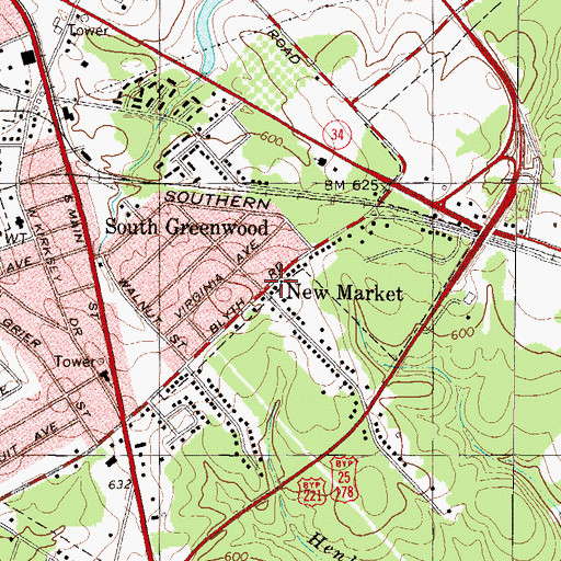 Topographic Map of New Market Baptist Church, SC