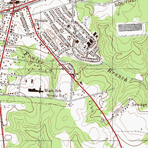 Topographic Map of Ninety Six Church of God, SC
