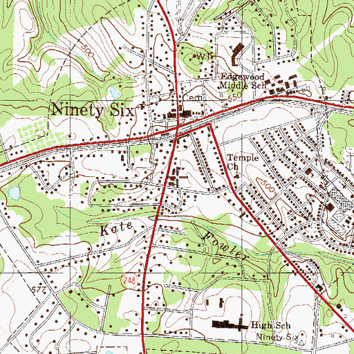 Topographic Map of Ninety Six Elementary School, SC