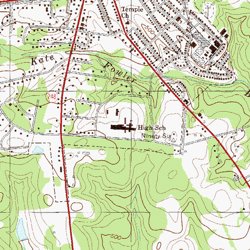 Topographic Map of Ninety Six High School, SC