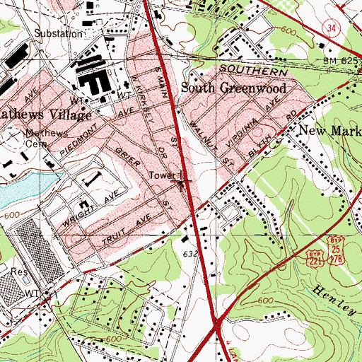 Topographic Map of South Greenwood Church of God, SC