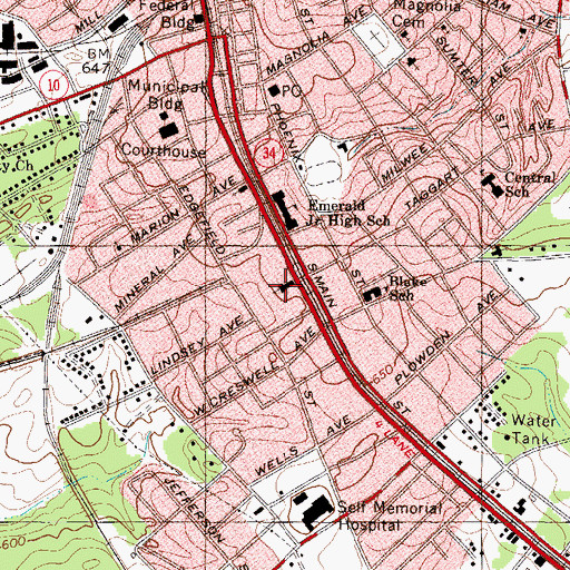 Topographic Map of South Main Street Baptist Church, SC