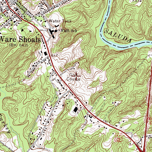 Topographic Map of Ware Shaols Golf Course, SC