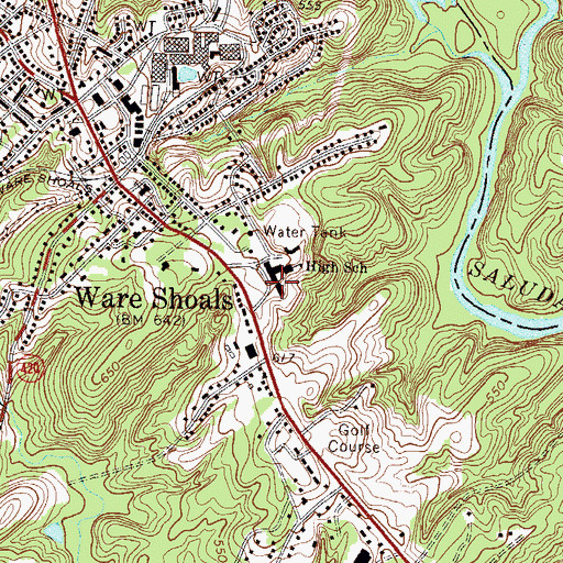 Topographic Map of Ware Shoals Elementary School, SC