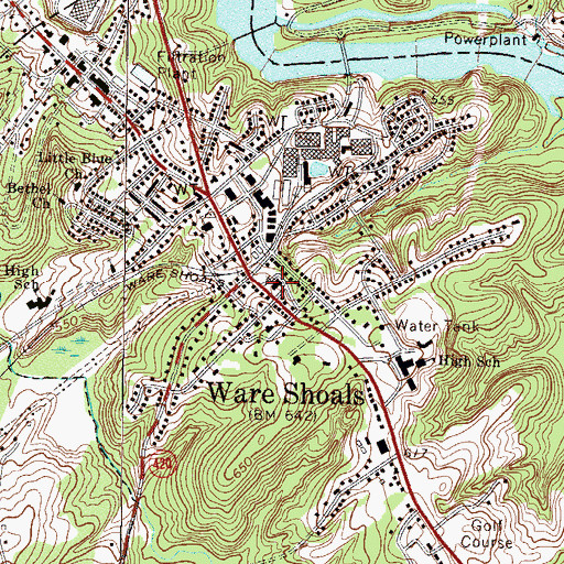 Topographic Map of Ware Shoals First Baptist Church, SC