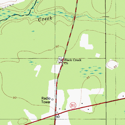 Topographic Map of Black Creek, SC