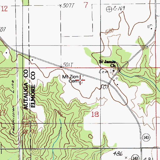 Topographic Map of Mount Zion Cemetery, AL