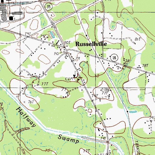 Topographic Map of Russellville Cemetery, SC