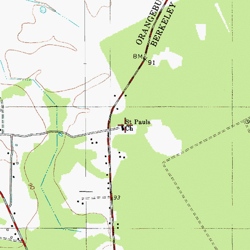 Topographic Map of Saint Pauls Church, SC