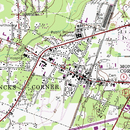 Topographic Map of Berkeley County Library, SC