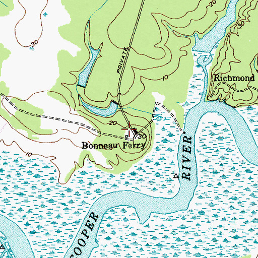 Topographic Map of Bonneau Ferry Plantation Cemetery, SC